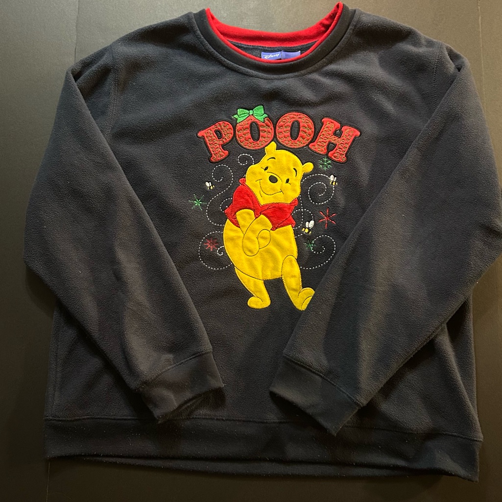 Disney Winnie The Pooh Navy Christmas Mistle Toe Fleece Sweatshirt Size Xlarge